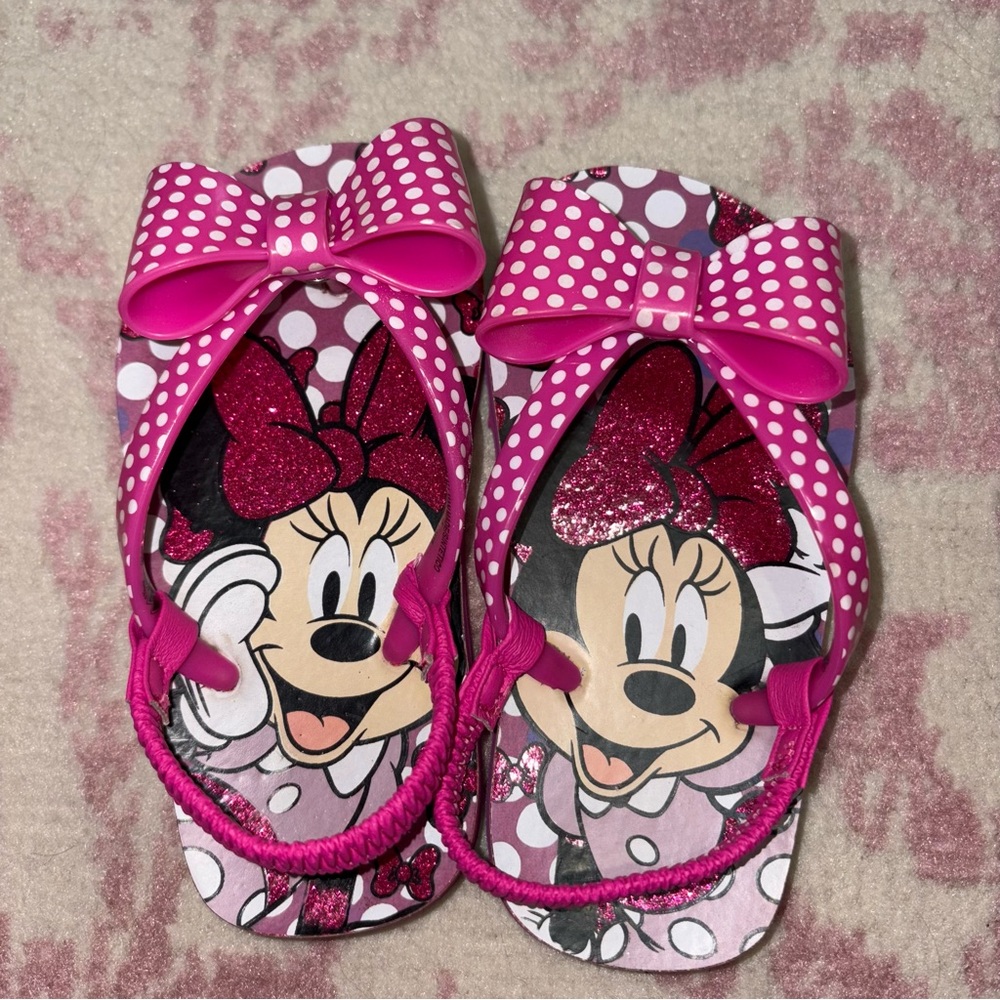 Disney Minnie Mouse Pink Polka Dot Bow Flip Flops Toddler Girl size 7-8 - Picture 3 of 8